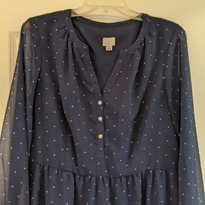 A New Day Navy Polkadot Long Sleeve Dress